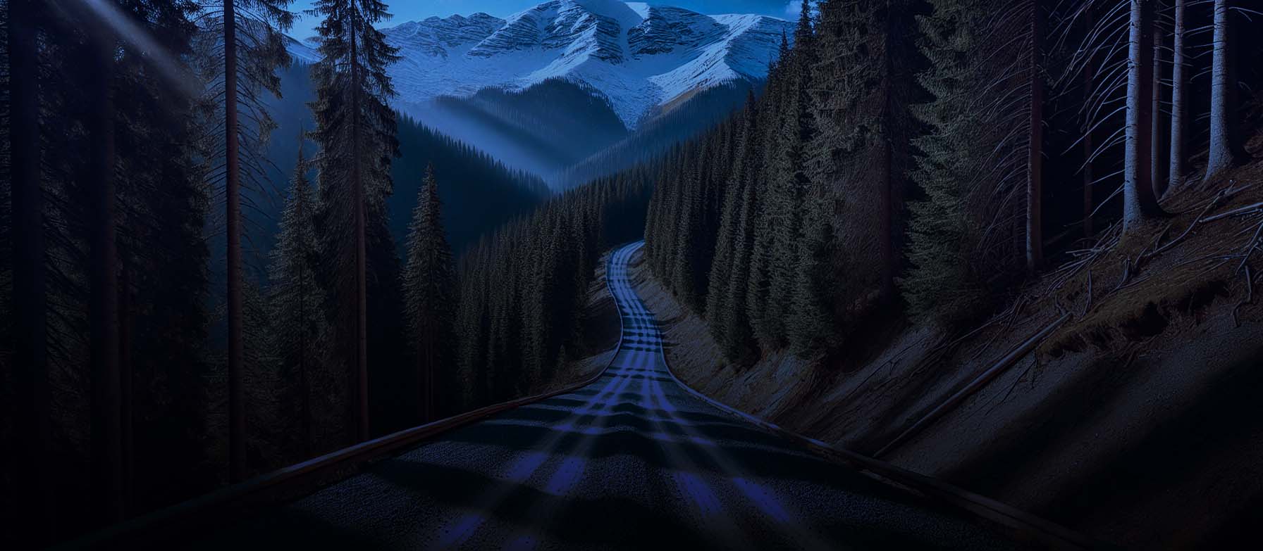 Schotterweg in den Bergen bei nacht
